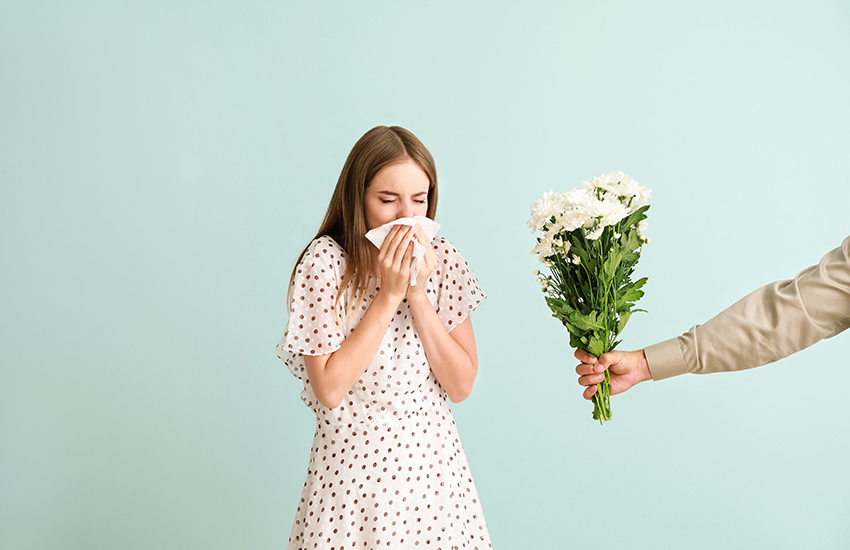 Madame allergique au bouquet de fleurs